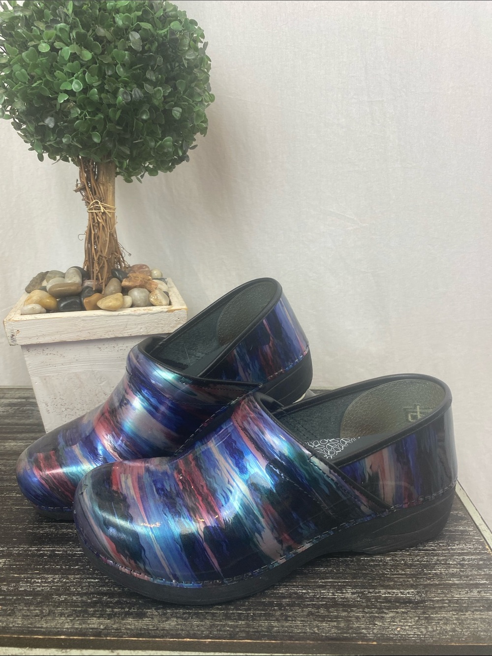 Dansko Black Multi Print Slip On Clog Shoes 42
